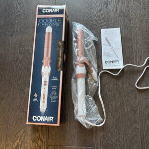 Conair Double Ceramic 1 Inch Curling Iron Wand in White/Rose Gold
